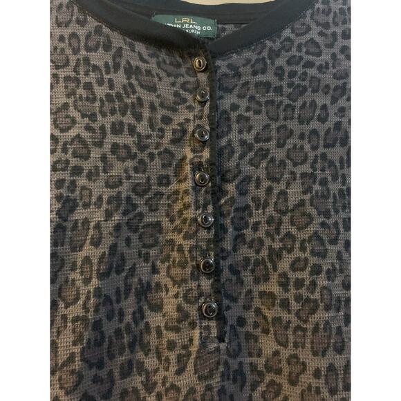 Lauren jeans leopard print long sleeve blouse animal print patterned shirt SZ M - Picture 4 of 6